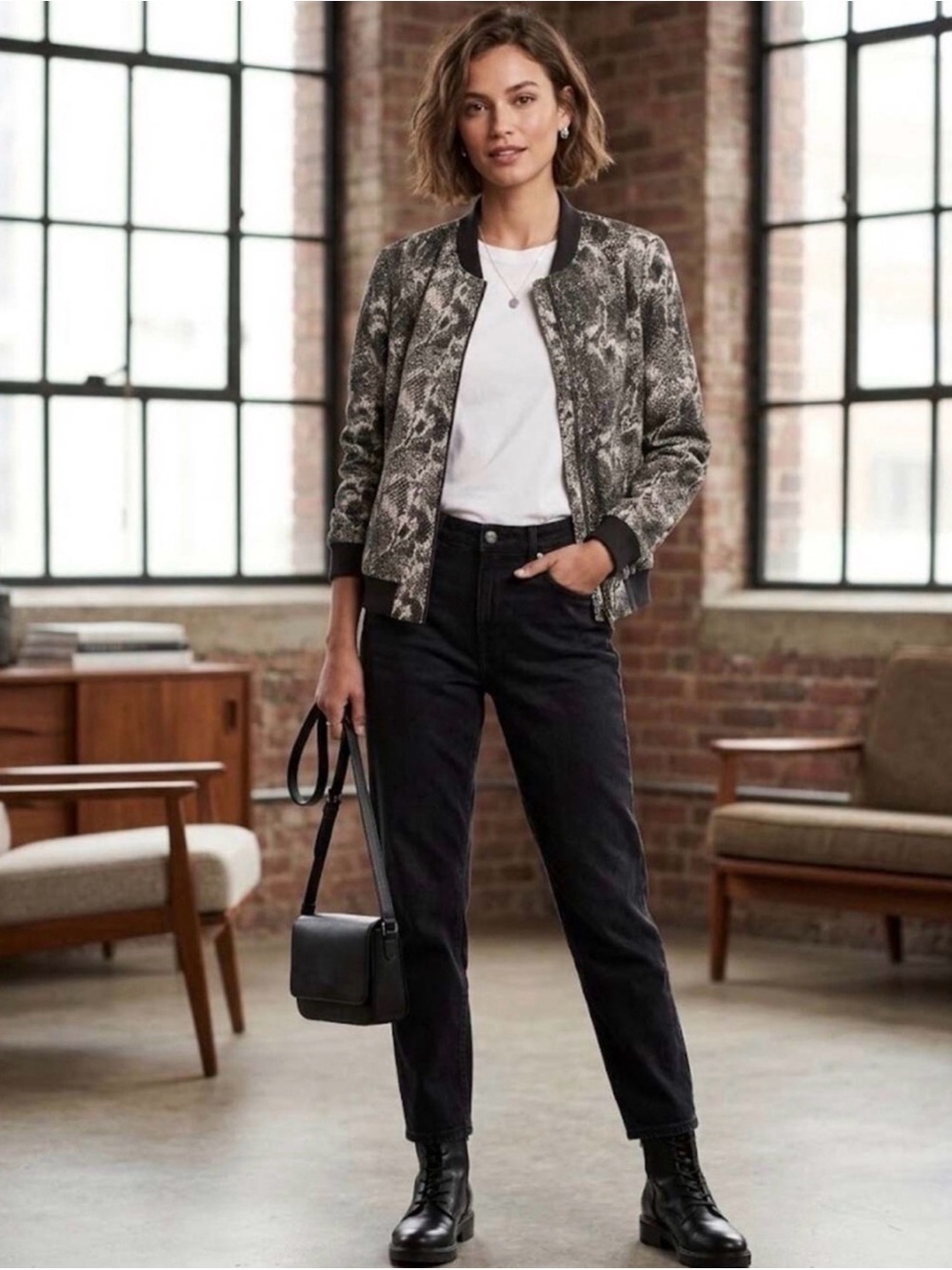 Banana Republic Soft Tencel Bomber Jacket with Snake Print